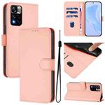 For Redmi Note 11 Pro+ 5G EU Version Skin Feel Solid Color Leather Phone Case with Lanyard(Pink)