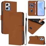 For Redmi Note 11T Pro+ 5G Skin Feel Solid Color Leather Phone Case with Lanyard(Brown)