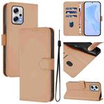 For Redmi Note 11T Pro+ 5G Skin Feel Solid Color Leather Phone Case with Lanyard(Nude)