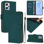 For Redmi Note 11T Pro+ 5G Skin Feel Solid Color Leather Phone Case with Lanyard(Dark Green)