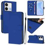 For Redmi Note 13 5G Global Skin Feel Solid Color Leather Phone Case with Lanyard(Dark Blue)