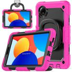 For Xiaomi Redmi Pad SE 8.7 2024 D Type Silicone Hybrid PC Tablet Case with Handle Holder(Rose Red)