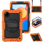 For Xiaomi Redmi Pad SE 8.7 2024 Turntable Holder Silicone Hybrid PC Tablet Case with Shoulder Strap(Orange+Black)