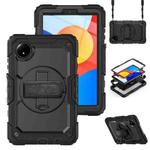 For Xiaomi Redmi Pad SE 8.7 2024 Turntable Holder Silicone Hybrid PC Tablet Case with Shoulder Strap(Black)