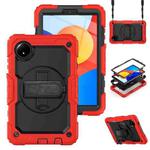 For Xiaomi Redmi Pad SE 8.7 2024 Turntable Holder Silicone Hybrid PC Tablet Case with Shoulder Strap(Red+Black)