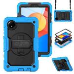 For Xiaomi Redmi Pad SE 8.7 2024 Turntable Holder Silicone Hybrid PC Tablet Case with Shoulder Strap(Light Blue+Black)