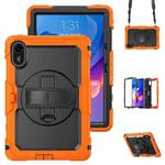 For Xiaomi Redmi Pad 2 Turntable Holder Silicone Hybrid PC Tablet Case with Shoulder Strap(Orange+Black)