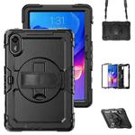 For Xiaomi Redmi Pad 2 Turntable Holder Silicone Hybrid PC Tablet Case with Shoulder Strap(Black)