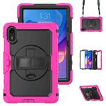 For Xiaomi Redmi Pad 2 Turntable Holder Silicone Hybrid PC Tablet Case with Shoulder Strap(Rose Red+Black)