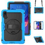 For Xiaomi Redmi Pad 2 Turntable Holder Silicone Hybrid PC Tablet Case with Shoulder Strap(Light Blue+Black)