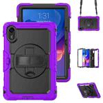 For Xiaomi Redmi Pad 2 Turntable Holder Silicone Hybrid PC Tablet Case with Shoulder Strap(Purple+Black)