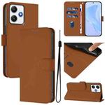 For Xiaomi Poco M6 Pro 5G Skin Feel Solid Color Leather Phone Case with Lanyard(Brown)