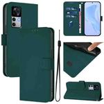 For Xiaomi 12T / 12T Pro Skin Feel Solid Color Leather Phone Case with Lanyard(Dark Green)