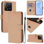 For Xiaomi 13T Pro Global / 13T Global Skin Feel Solid Color Leather Phone Case with Lanyard(Nude)