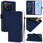 For Xiaomi 13T Pro Global / 13T Global Skin Feel Solid Color Leather Phone Case with Lanyard(Navy Blue)