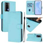 For Xiaomi Poco F5 Pro Skin Feel Solid Color Leather Phone Case with Lanyard(Sky Blue)