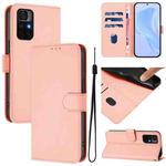 For Xiaomi Poco M4 Pro 5G Skin Feel Solid Color Leather Phone Case with Lanyard(Pink)