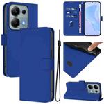 For Xiaomi Poco M6 Pro 4G Skin Feel Solid Color Leather Phone Case with Lanyard(Dark Blue)