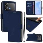 For Xiaomi Poco X6 Neo 5G Global Skin Feel Solid Color Leather Phone Case with Lanyard(Navy Blue)