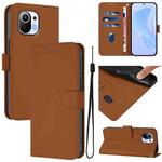 For Xiaomi Mi 11 Skin Feel Solid Color Leather Phone Case with Lanyard(Brown)