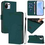 For Xiaomi Mi 11 Lite 5G Skin Feel Solid Color Leather Phone Case with Lanyard(Dark Green)