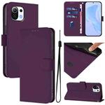 For Xiaomi Mi 11 Lite 5G Skin Feel Solid Color Leather Phone Case with Lanyard(Violet)