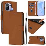 For Xiaomi Mi 11 Pro Skin Feel Solid Color Leather Phone Case with Lanyard(Brown)