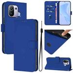 For Xiaomi Mi 11 Pro Skin Feel Solid Color Leather Phone Case with Lanyard(Dark Blue)