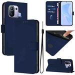 For Xiaomi Mi 11 Pro Skin Feel Solid Color Leather Phone Case with Lanyard(Navy Blue)