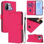 For Xiaomi Mi 11 Pro Skin Feel Solid Color Leather Phone Case with Lanyard(Rose Red)