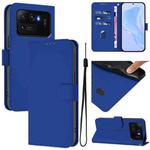 For Xiaomi Mi 11 Ultra Skin Feel Solid Color Leather Phone Case with Lanyard(Dark Blue)