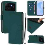 For Xiaomi Mi 11 Ultra Skin Feel Solid Color Leather Phone Case with Lanyard(Dark Green)