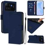 For Xiaomi Mi 11 Ultra Skin Feel Solid Color Leather Phone Case with Lanyard(Navy Blue)