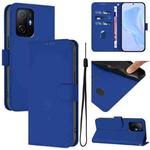 For Xiaomi 11T / 11T Pro Skin Feel Solid Color Leather Phone Case with Lanyard(Dark Blue)