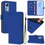 For Xiaomi 12 5G / 12S 5G / 12X 5G Skin Feel Solid Color Leather Phone Case with Lanyard(Dark Blue)