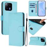 For Xiaomi 13 5G Skin Feel Solid Color Leather Phone Case with Lanyard(Sky Blue)