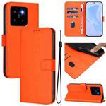 For Xiaomi 14 Pro 5G Global Skin Feel Solid Color Leather Phone Case with Lanyard(Orange)