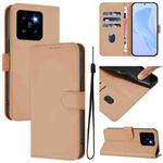 For Xiaomi 14 Pro 5G Global Skin Feel Solid Color Leather Phone Case with Lanyard(Nude)