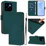 For Xiaomi 14 Pro 5G Global Skin Feel Solid Color Leather Phone Case with Lanyard(Dark Green)