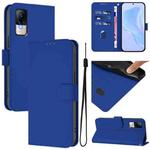 For Xiaomi Civi 1S Skin Feel Solid Color Leather Phone Case with Lanyard(Dark Blue)