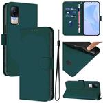 For Xiaomi Civi 1S Skin Feel Solid Color Leather Phone Case with Lanyard(Dark Green)