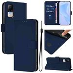 For Xiaomi Civi 1S Skin Feel Solid Color Leather Phone Case with Lanyard(Navy Blue)