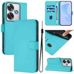 For Xiaomi Poco F6 5G Skin Feel Solid Color Leather Phone Case with Lanyard(Lake Blue)