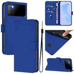 For Xiaomi Poco M3 Skin Feel Solid Color Leather Phone Case with Lanyard(Dark Blue)