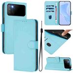 For Xiaomi Poco M3 Skin Feel Solid Color Leather Phone Case with Lanyard(Sky Blue)