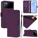 For Xiaomi Poco M3 Skin Feel Solid Color Leather Phone Case with Lanyard(Violet)