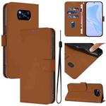 For Xiaomi Poco X3 Pro / X3 NFC / X3 Skin Feel Solid Color Leather Phone Case with Lanyard(Brown)