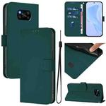 For Xiaomi Poco X3 Pro / X3 NFC / X3 Skin Feel Solid Color Leather Phone Case with Lanyard(Dark Green)