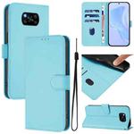 For Xiaomi Poco X3 Pro / X3 NFC / X3 Skin Feel Solid Color Leather Phone Case with Lanyard(Sky Blue)