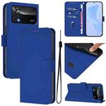 For Xiaomi Poco X4 Pro 5G Skin Feel Solid Color Leather Phone Case with Lanyard(Dark Blue)